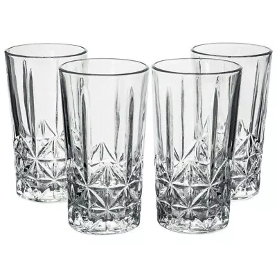 Buy Set Of 4 Glasses Cut Glass Water Juice Cocktail Drinking Tumbler Clear Set 260ml • 10.99£