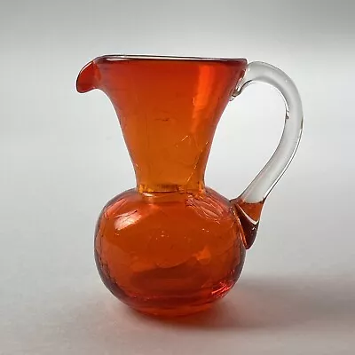 Buy Vintage Orange Mini Crackle Art Glass Pitcher 4  Tall With Pontil Hand-Blown • 16.89£