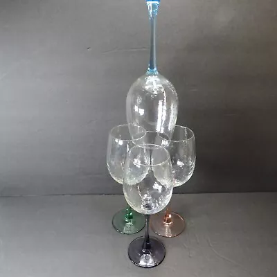 Buy Set 4 Pastel Colored Stem Wine Glasses Crinkle Optic Crackle Glass Crystal • 28.31£