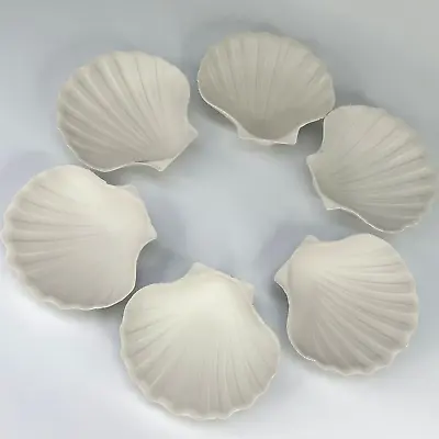 Buy Vintage French Set 6 Unglazed Ceramic Coquilles St. Jacques Shell Serving Dishes • 12£