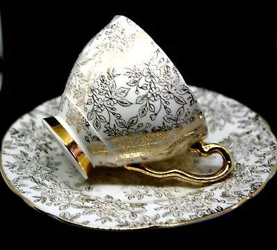 Buy Jane Ridge Pottery Burslem England Antique Gold And White Porcelain Cup And Dish • 11.99£