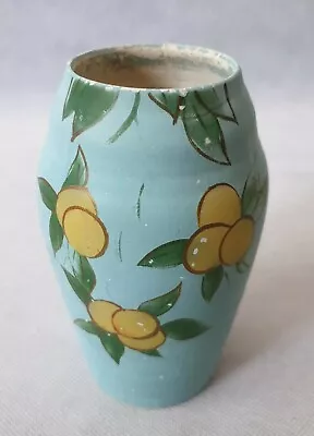 Buy Vintage Art Deco Blue Vase With Handpainted Lemons Made In England 530B 1930s • 22.99£