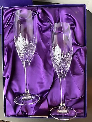 Buy Edinburgh Crystal DUET (2) Champagne Flutes Boxed 8.5  Tall  Excellent Signed • 46.49£