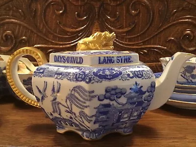 Buy MINT Tiffany & Co Copelands Spode Burns Auld Lang Syne Gilded Blue Willow Teapot • 656.77£