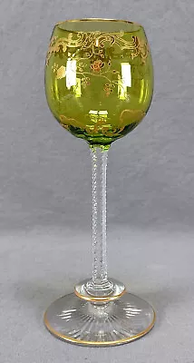 Buy Baccarat Louis XV Pattern Green Gold & Clear Hock Wine Glass Circa 1903 • 233.14£