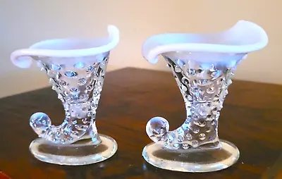 Buy Vaseline Hobnail Glass Cornucopia Pair Of Vases/Candle Holders-Fenton • 39£