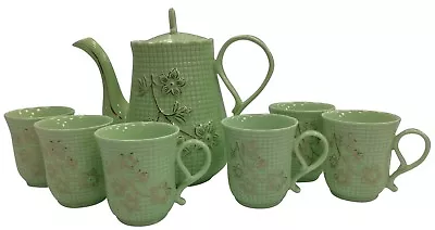 Buy 8 Piece Tea Pot Set & Cup Set Green Porcelain Teapot With Matching Cups & Tray • 27.99£