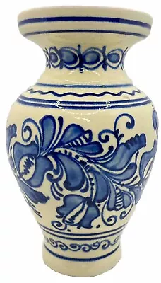 Buy Romanian Pottery 6” Vintage Korund  Vase Blue White Hand Painted Folk Art • 20.87£
