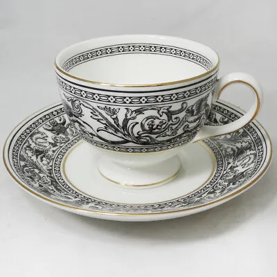 Buy FLORENTINE BLACK By Wedgwood Leigh Tea Cup & Saucer NEW NEVER USED Made England • 42.67£