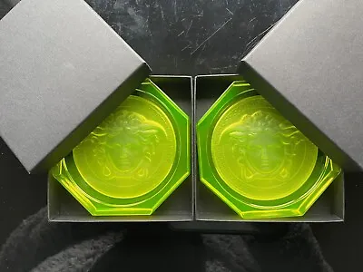 Buy Rosenthal Versace Glass Coasters Yellow Uranium Vaseline Glass Brand New & Boxed • 89.95£