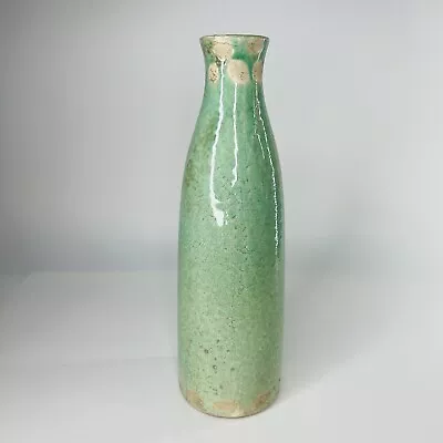 Buy Vintage Handmade Turquoise Eggshell Crackle Glaze Flower Vase Decor 12.5” Tall • 33.75£