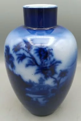 Buy Vintage Flow Blue Vase With Oriental Scene VGC Height 18.5cm • 9.99£
