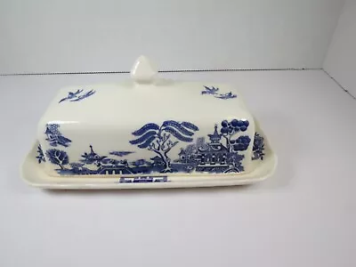 Buy ENGLISH Ironstone Blue Willow Covered Butter Dish Made In England WITH MARKS • 13.91£