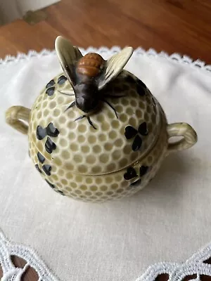 Buy Vintage Pottery Honey Pot With Bee On Lid • 2.95£