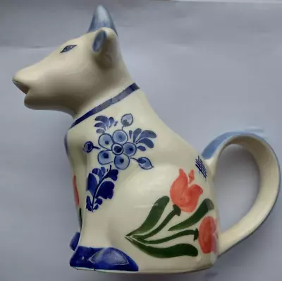 Buy Vintage Delft Blue Pottery Cow Milk Jug Creamer Blue, White, Orange Hand Painted • 4.99£