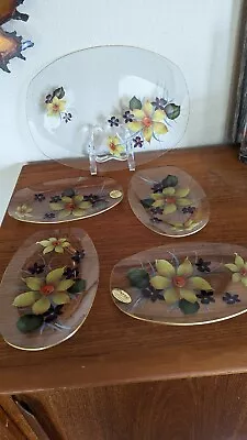 Buy Floral Chance Glass Made In England Set Of 5 Glass Plates Flowers Design • 19.30£