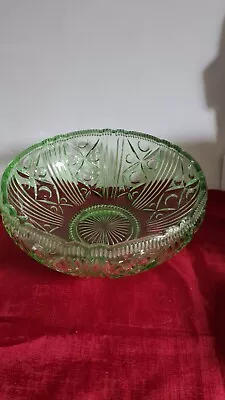 Buy Art Deco Depression Glass Green Bowl Frilled Rim Collectable • 11£