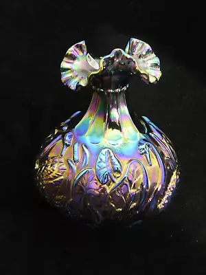 Buy Fenton VASELINE Carnival Glass SWAN VASE Purple Opalescent Iridescent Ruffles • 172.92£