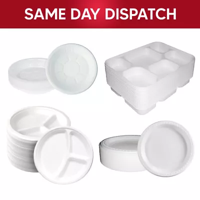 Buy White Plastic Plates Reusable Dishes For Catering Birthday Buffet • 20.54£