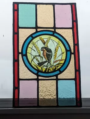 Buy A Charming Compact Victorian Stained Glass Window Panel Hand Painted Bird • 690£