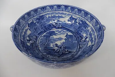 Buy Lovely Antique Cauldon Blue & White China Twin Handle Bowl ~ Chariot Pattern • 28.90£