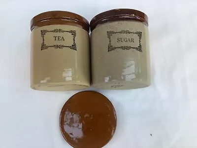 Buy Vintage 1970's Moira Pottery Stoneware Storage Jars Tea And Sugar Plus One Lid • 5£