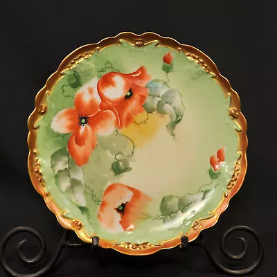 Buy Coronet Limoges Plate 9 1/4  HandPainted By Barbet Orange Poppies Gold 1908-1914 • 100.35£