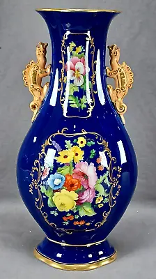 Buy Minton Hand Painted Floral Gold & Cobalt Chinese Form Dragon Handle Vase 1820 B • 786.34£