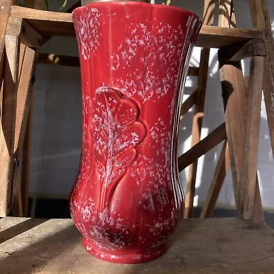 Buy Rare SHORTER & SON, Large 12' Blood Red Acanthus Leaf Art Deco Vase #649 C.1930s • 19.95£