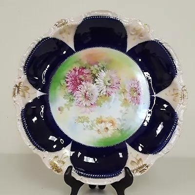 Buy Antique Bavarian Plate Cobalt Blue Floral Hand Painted Porcelain China • 42.69£