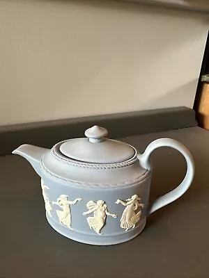 Buy Wedgwood Blue Oval Jasperware Miniature Teapot In Excellent Condition • 50£