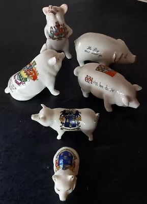 Buy 6 X Crested China Pigs ~ Carlton, Arcadian Grafton All Vvgc • 19.50£