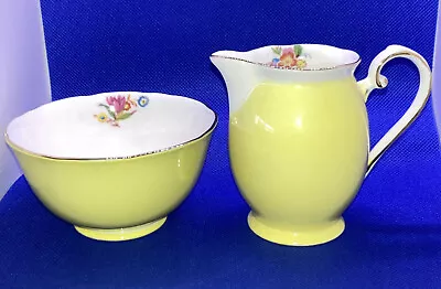 Buy Vintage England Royal Grafton Fine Bone China Yellow Spring Creamer & Sugar Bowl • 42.68£