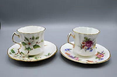 Buy Hammersley Teacup & Saucer Sets Dogwood Blossom Floral Pattern Lyre Shape LOT • 38.35£