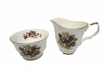 Buy Vintage Duchess Bone China Cream & Sugar Open Bowl Pansies Flowers • 24£