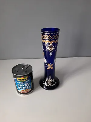 Buy Vintage Bohemian Cobalt Blue Glass Vase With Handpainted Decoration - 24 Cm • 12£