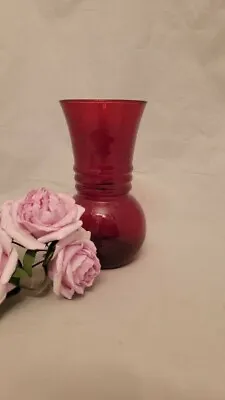 Buy Anchor Hocking Ruby Red Ribbed Vase Vintage Glassware Home Decor Flower Arrange  • 19.30£