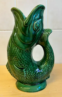 Buy Large Vintage Dartmouth Deep Jade Green Fish Glug Jug, 24cms Gurgle Vase VGC • 37.95£