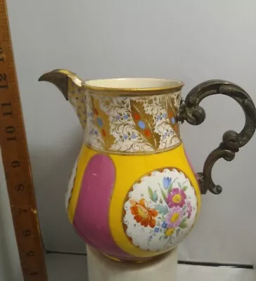 Buy MEISSEN Marked Large Jug A/F.  7. 1/2  Pink /Yellow Ground Floral Hand Painted . • 30£