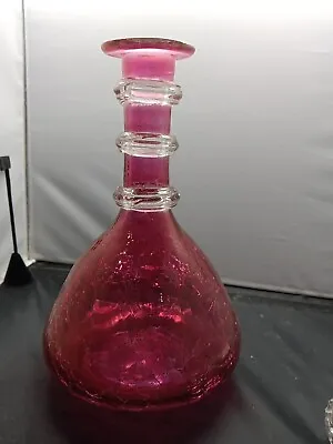 Buy 9’ Cranberry Crackle Glass Decanter Bottle - Applied Rosetts Without Stopper • 19.20£