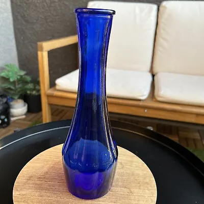 Buy Cobalt Blue Glass Vase Ribbed 9  Vtg With Label Beautiful!  • 15.34£