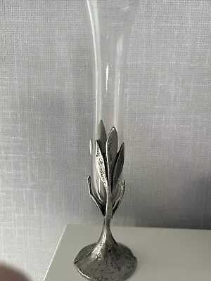 Buy Vintage Pewter Epergne Glass Art Deco Style 95% Bud Vase Antique • 18£
