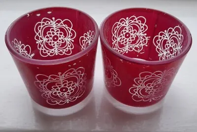 Buy Pair Of Pink Glass Tealight Candle Holders • 3.49£