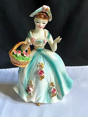 Buy Vintage Foreign Porcelain Figurine Woman With Flower Basket • 12£