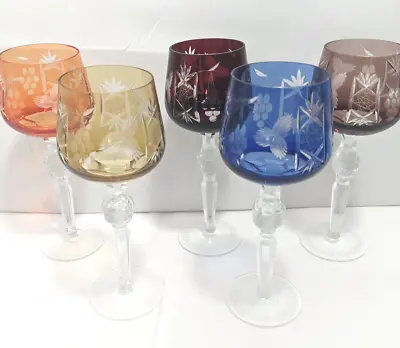 Buy Bohemian Cut To Clear Crystal Colored Glasses Lot Of 5 • 130.92£