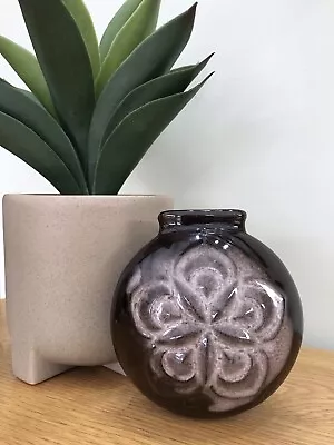 Buy Vintage Round Ceramic Glossy Brown Wall Pocket Vase With A White Floral Pattern • 7£