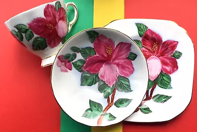 Buy Vintage Tuscan China Tea Trio, Teacup, Saucer & Tea Plate  Red Hibiscus  🌺🌺🌺 • 17.95£