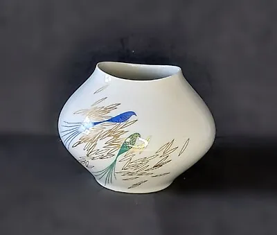 Buy Vintage Rosenthal Thomas Small  China Vase Handpainted Birds On Golden Leaves  • 14£