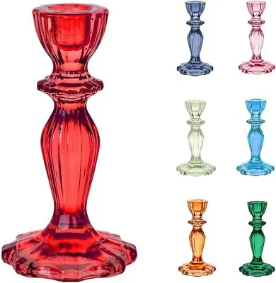 Buy Red Glass Candlestick Holder - Decorative Taper Candle Stand For Indoor Or Outd • 16.45£