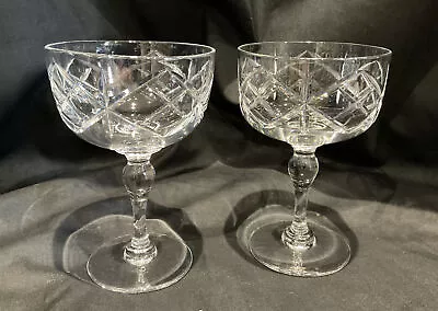 Buy 2 Vintage Hand Cut Crystal Champagne Coupe Saucer Glass Bar Wine Sparkling Fizz • 45£